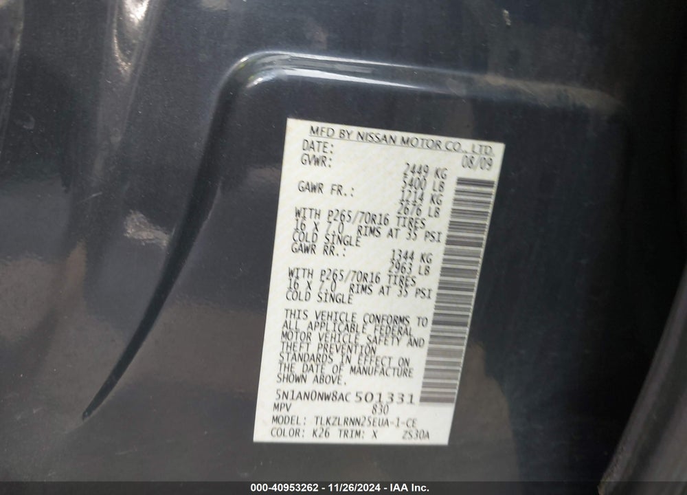 2010 NISSAN XTERRA S VIN: 5N1AN0NW8AC501331