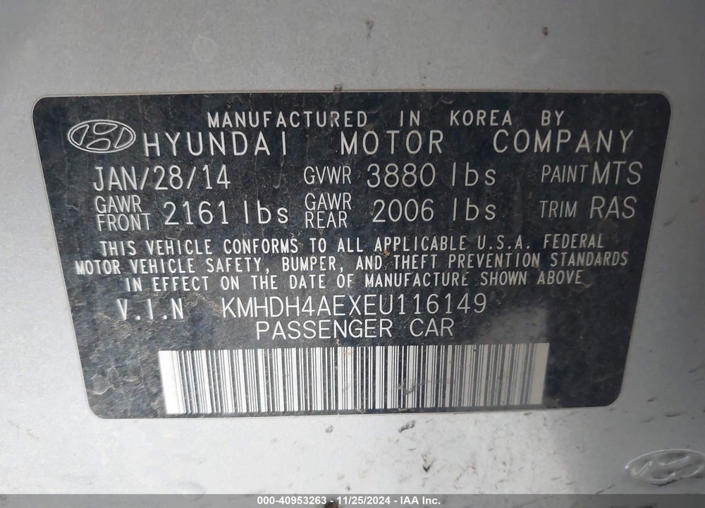 2014 HYUNDAI ELANTRA SE VIN: KMHDH4AEXEU116149