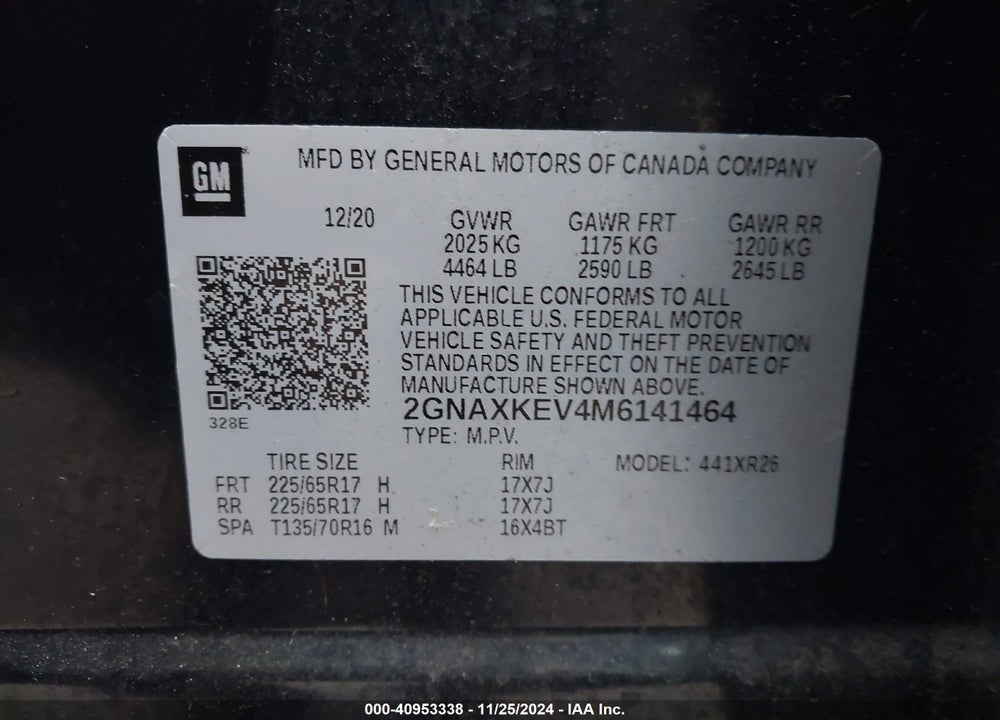 2021 CHEVROLET EQUINOX FWD LT VIN: 2GNAXKEV4M6141464