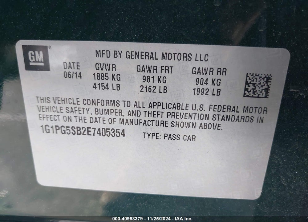 2014 CHEVROLET CRUZE LTZ VIN: 1G1PG5SB2E7405354
