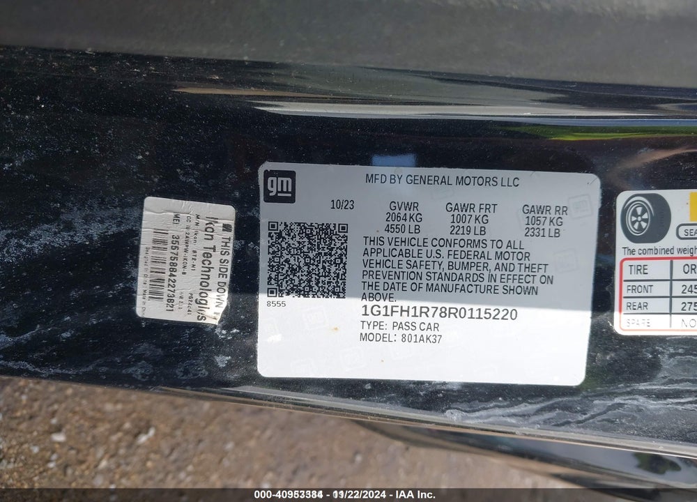 2024 CHEVROLET CAMARO RWD 2SS VIN: 1G1FH1R78R0115220