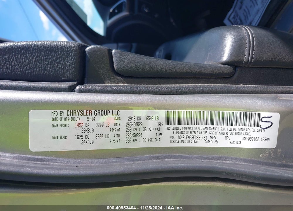 2015 JEEP GRAND CHEROKEE ALTITUDE VIN: 1C4RJFAG3FC631481