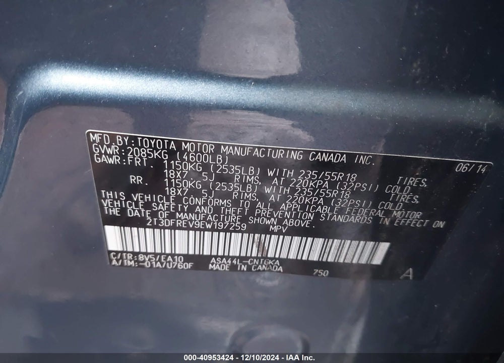 2014 TOYOTA RAV4 LIMITED VIN: 2T3DFREV9EW197259