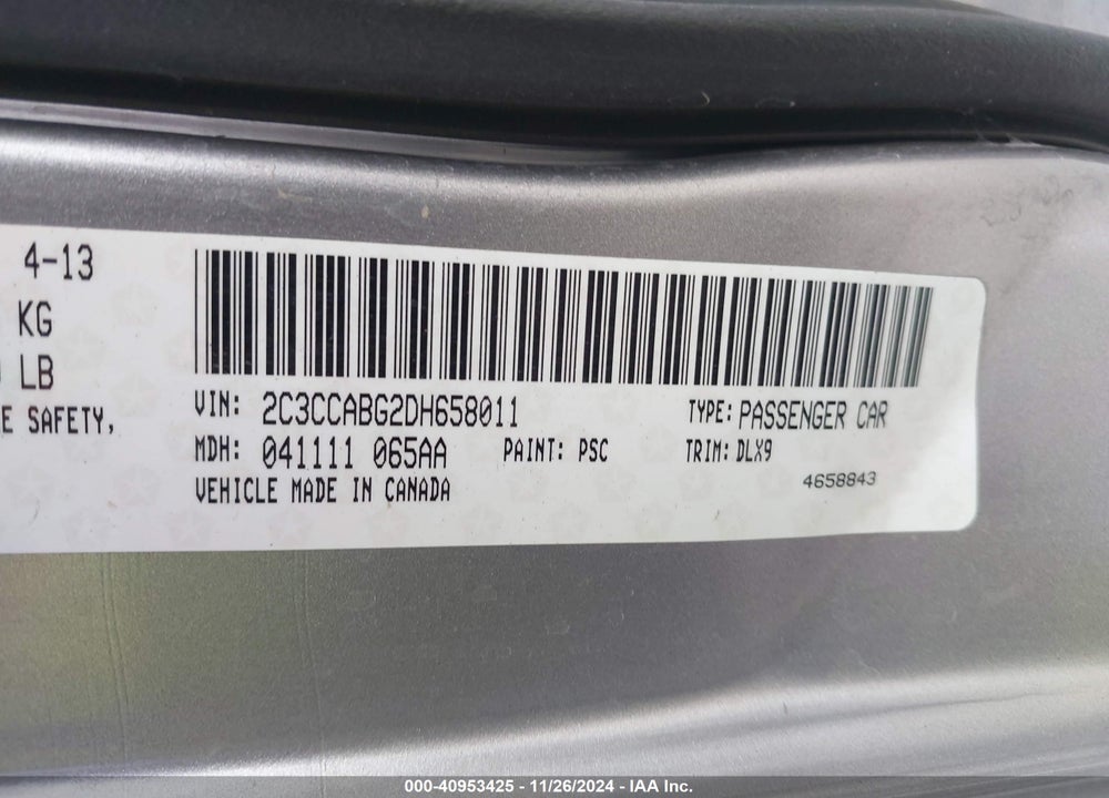 2013 CHRYSLER 300 VIN: 2C3CCABG2DH658011