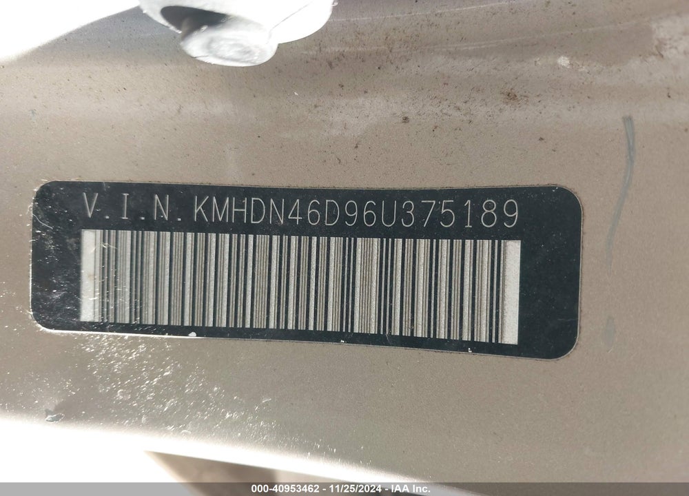 2006 HYUNDAI ELANTRA GLS/LIMITED VIN: KMHDN46D96U375189