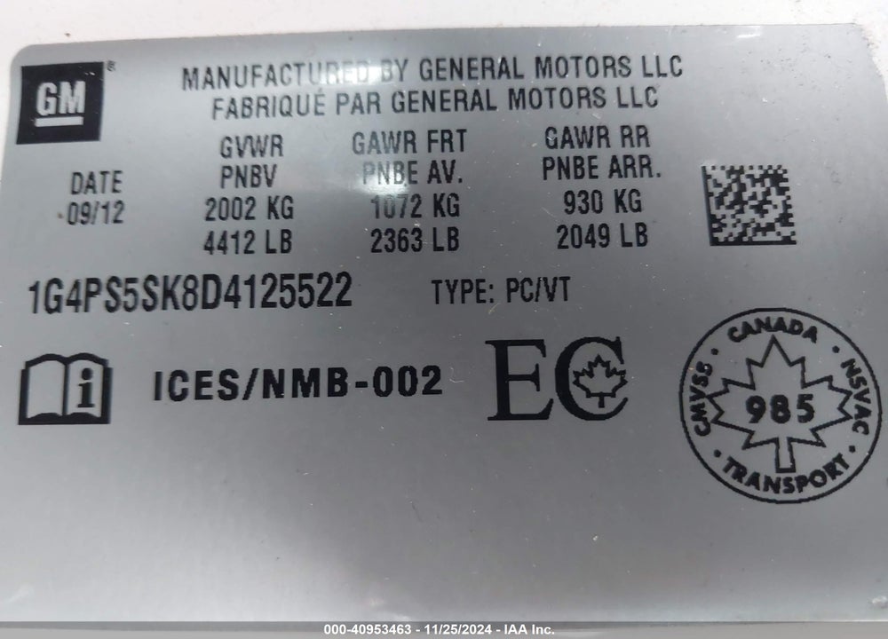 2013 BUICK VERANO LEATHER GROUP VIN: 1G4PS5SK8D4125522