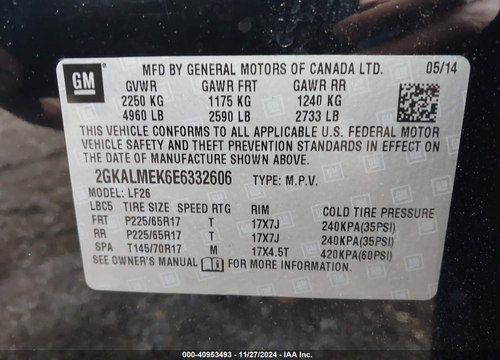 2014 GMC TERRAIN SLE-1 VIN: 2GKALMEK6E6332606