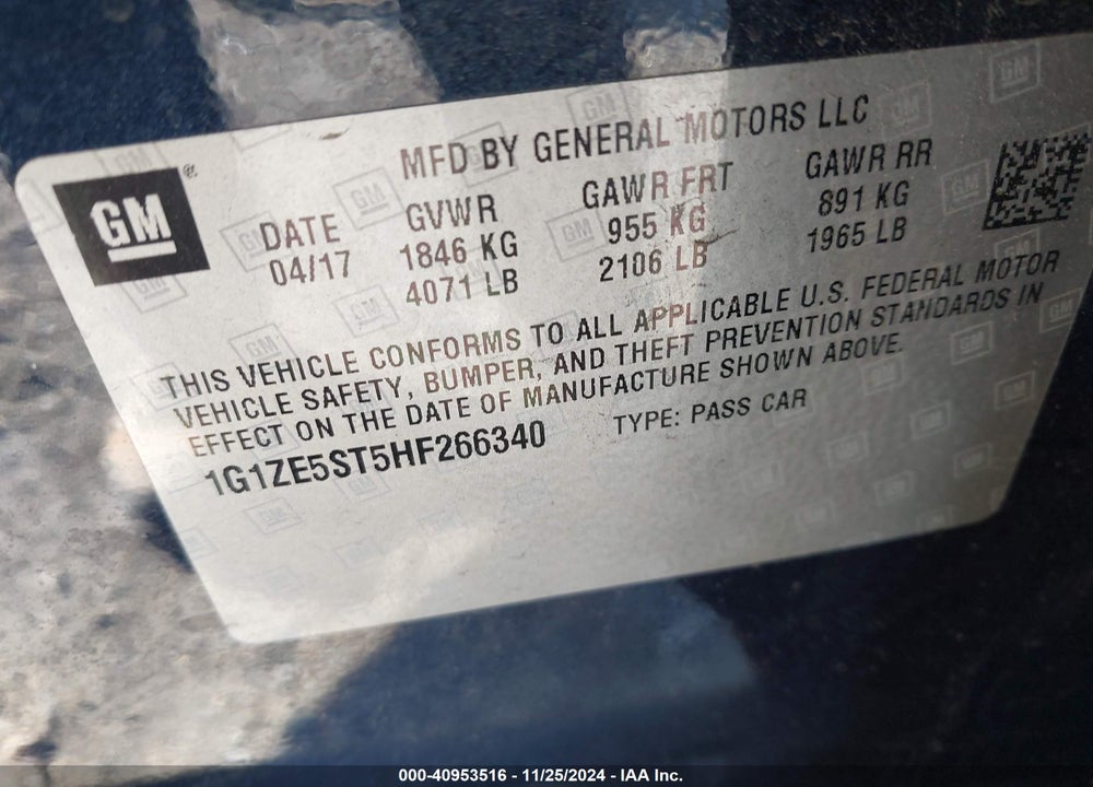 2017 CHEVROLET MALIBU 1LT VIN: 1G1ZE5ST5HF266340