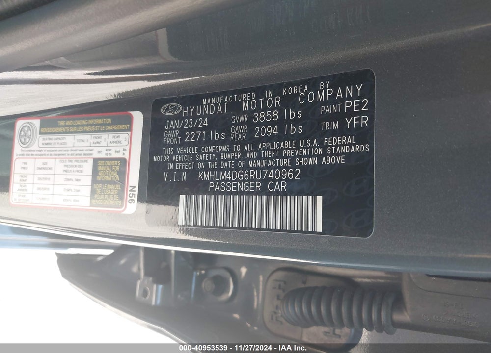 2024 HYUNDAI ELANTRA SEL VIN: KMHLM4DG6RU740962