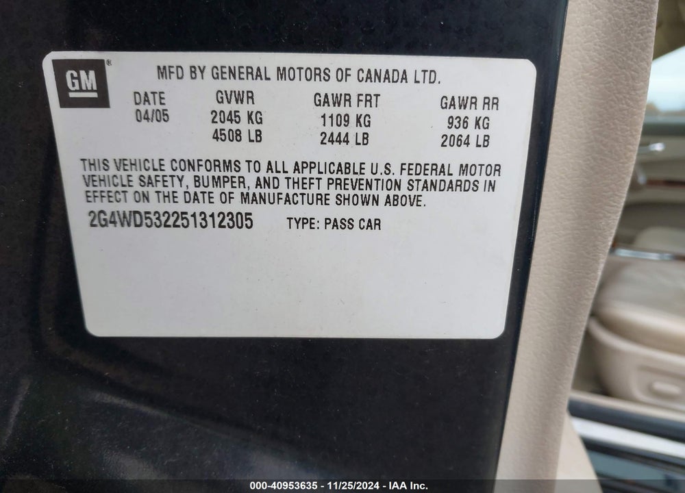 2005 BUICK LACROSSE CXL VIN: 2G4WD532251312305