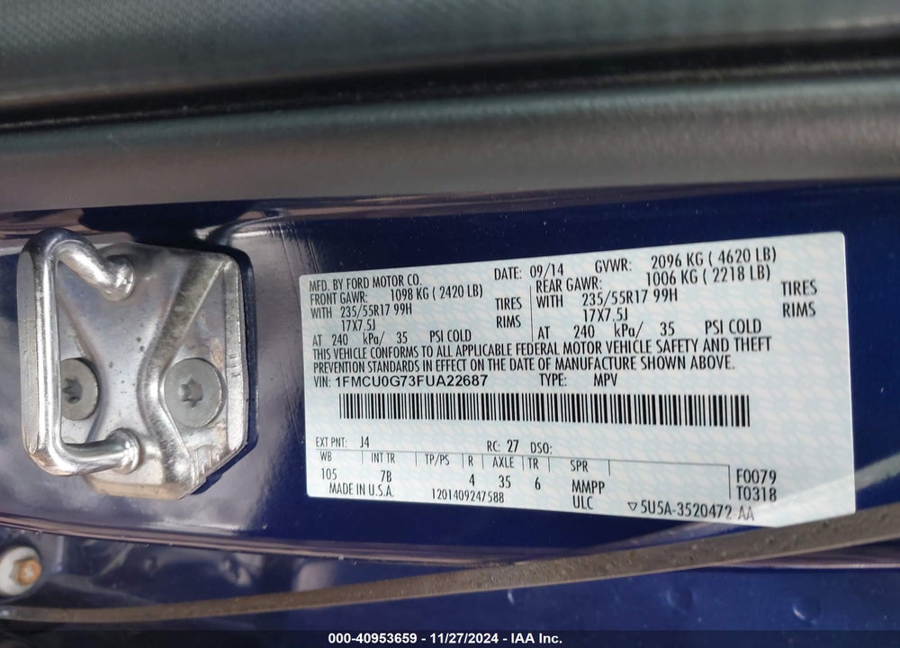 2015 FORD ESCAPE SE VIN: 1FMCU0G73FUA22687