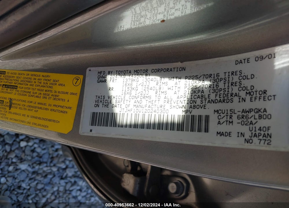 2002 LEXUS RX 300 VIN: JTJHF10U120240300
