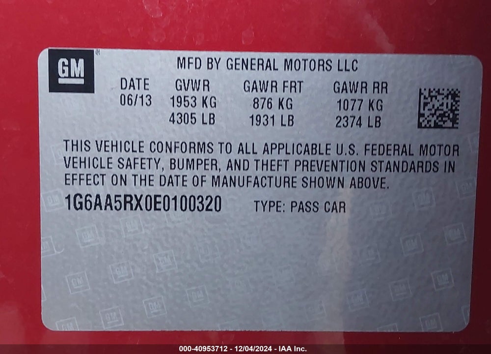 2014 CADILLAC ATS STANDARD VIN: 1G6AA5RX0E0100320