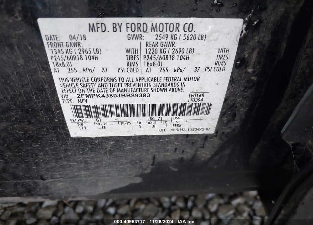 2018 FORD EDGE SEL VIN: 2FMPK4J80JBB89393