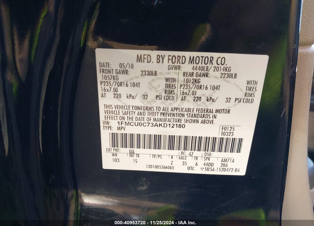 2010 FORD ESCAPE XLS VIN: 1FMCU0C73AKD12180