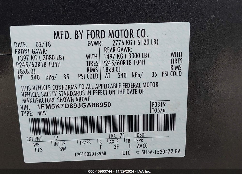 2018 FORD EXPLORER XLT VIN: 1FM5K7D89JGA88950