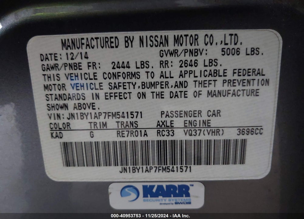 2015 INFINITI Q70 3.7 VIN: JN1BY1AP7FM541571