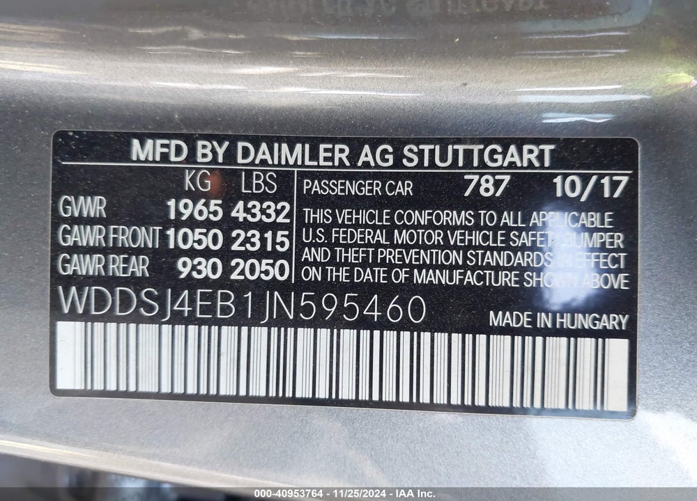 2018 MERCEDES-BENZ CLA 250 VIN: WDDSJ4EB1JN595460