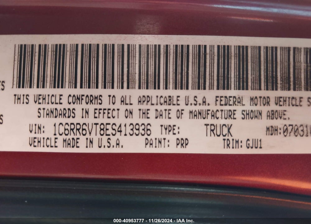 2014 RAM 1500 LAIE VIN: 1C6RR6VT8ES413936