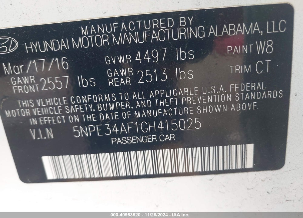2016 HYUNDAI SONATA SPORT VIN: 5NPE34AF1GH415025