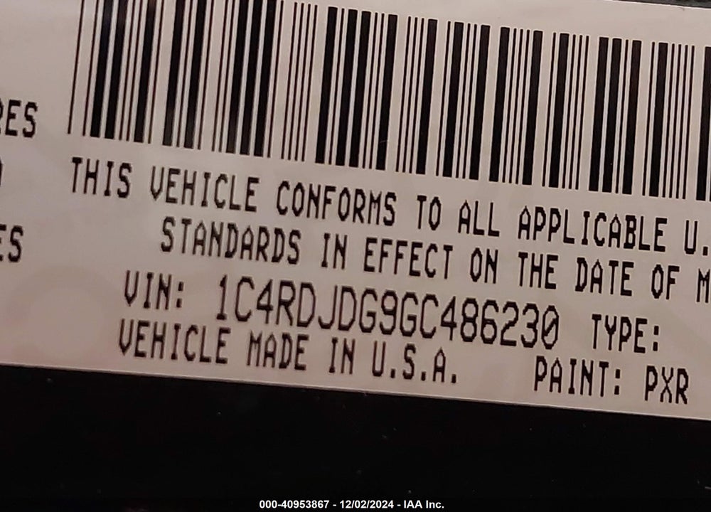 2016 DODGE DURANGO LIMITED VIN: 1C4RDJDG9GC486230