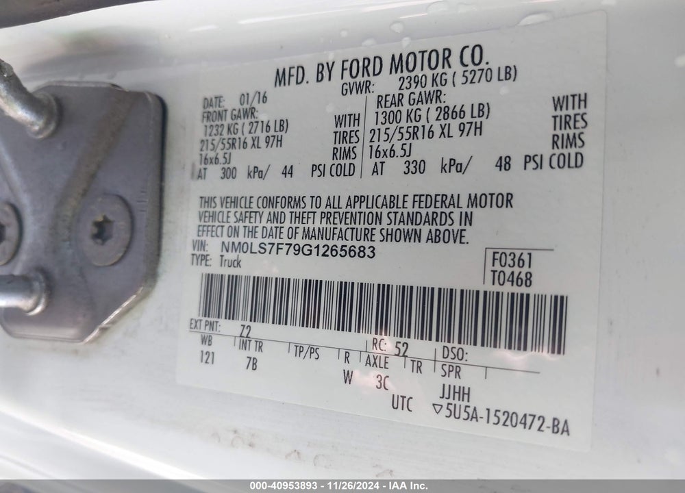 2016 FORD TRANSIT CONNECT XLT VIN: NM0LS7F79G1265683
