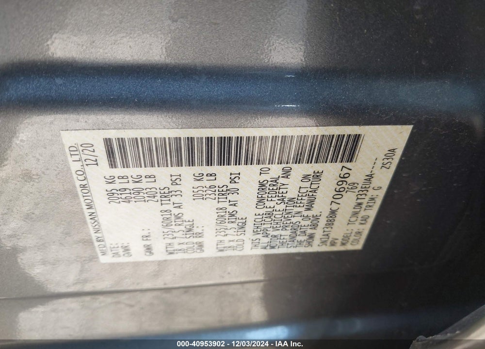 2021 NISSAN ROGUE SV INTELLIGENT AWD VIN: 5N1AT3BB8MC706967