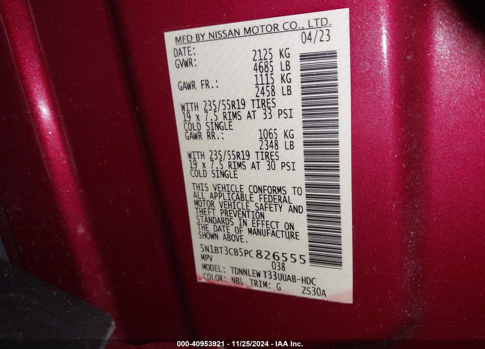 2023 NISSAN ROGUE SL INTELLIGENT AWD VIN: 5N1BT3CB5PC826555