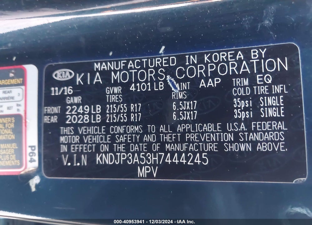 2017 KIA SOUL VIN: KNDJP3A53H7444245