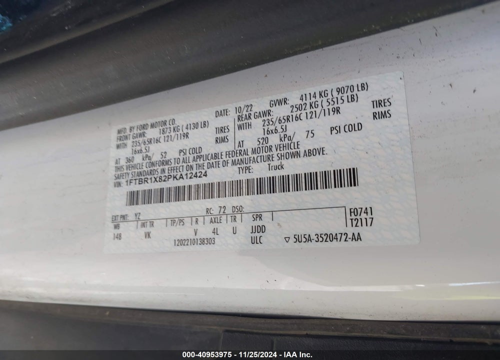 2023 FORD TRANSIT-250 CARGO VAN VIN: 1FTBR1X82PKA12424