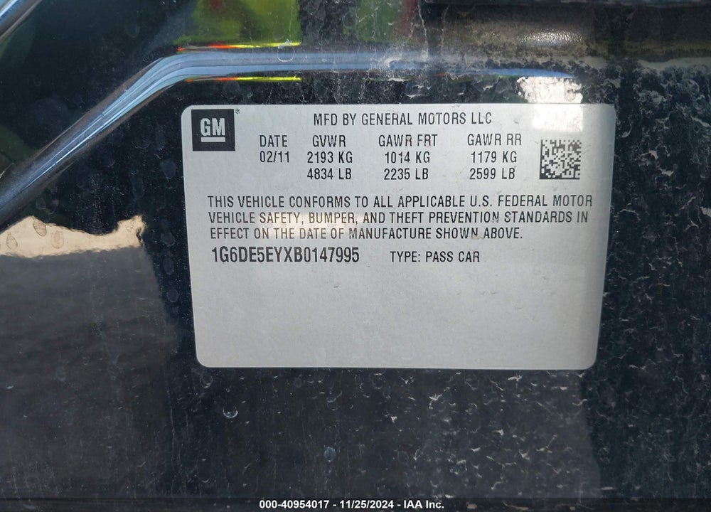 2011 CADILLAC CTS VIN: 1G6DE5EYXB0147995