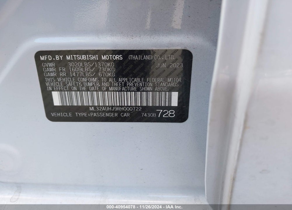 2024 MITSUBISHI MIRAGE ES/LE VIN: ML32AUHJ9RH000722