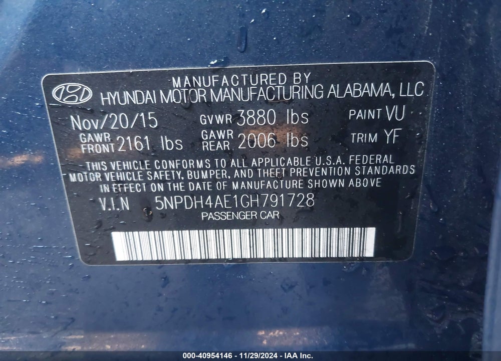 2016 HYUNDAI ELANTRA VALUE EDITION VIN: 5NPDH4AE1GH791728
