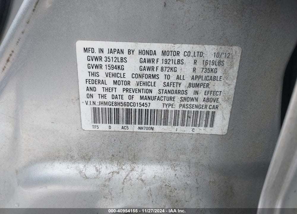 2013 HONDA FIT VIN: JHMGE8H56DC015457