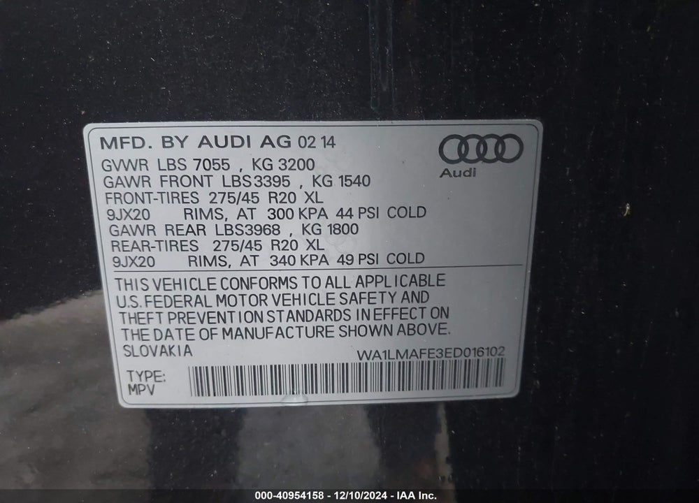 2014 AUDI Q7 3.0 TDI PREMIUM VIN: WA1LMAFE3ED016102