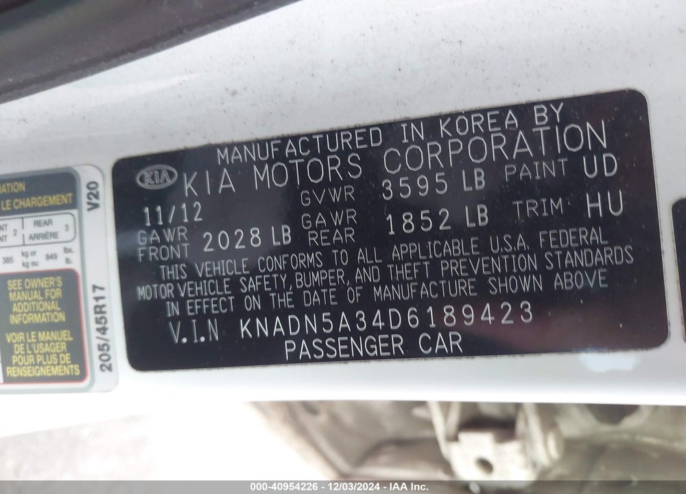 2013 KIA RIO VIN: KNADN5A34D6189423