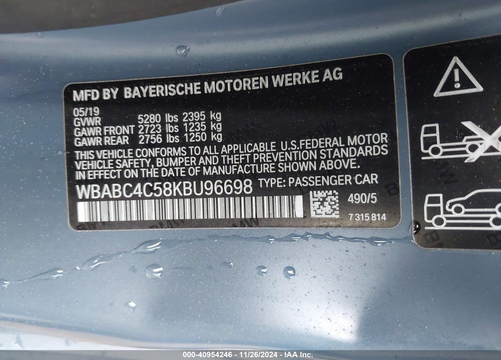 2019 BMW M850I XDRIVE VIN: WBABC4C58KBU96698