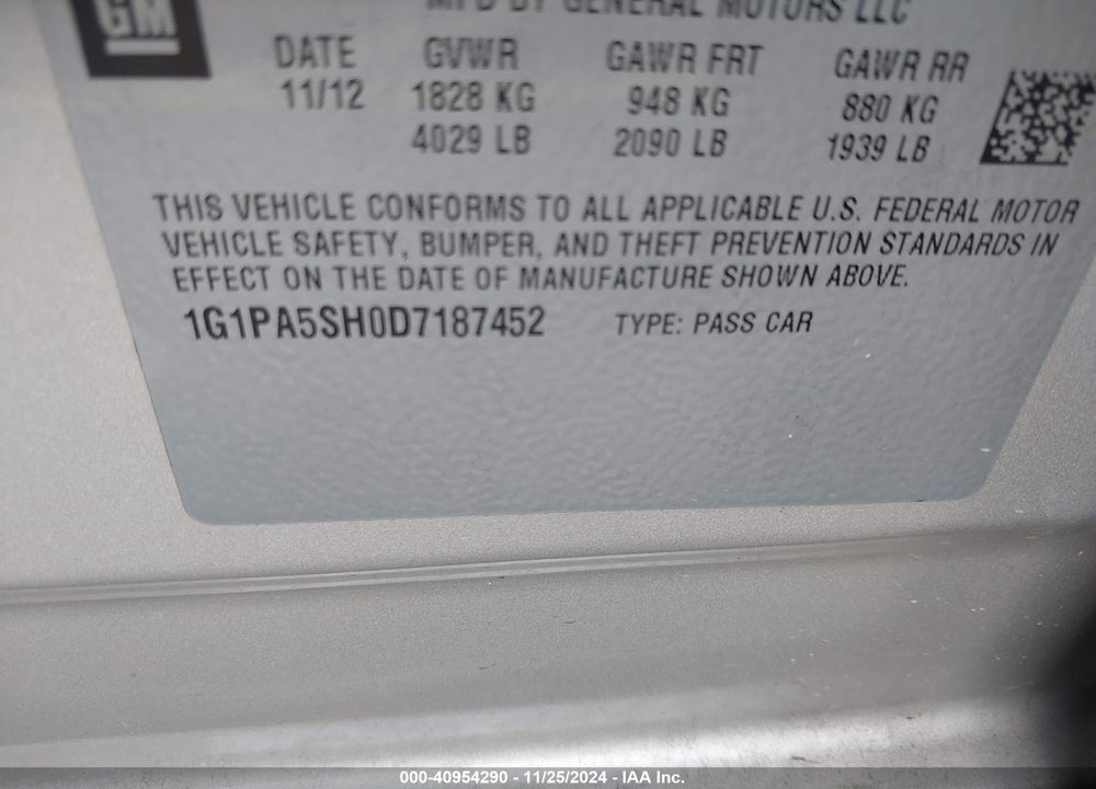 2013 CHEVROLET CRUZE LS AUTO VIN: 1G1PA5SH0D7187452