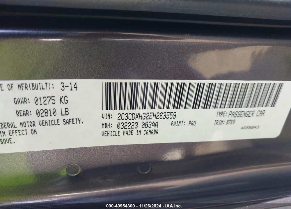 2014 DODGE CHARGER SXT VIN: 2C3CDXHG2EH263559