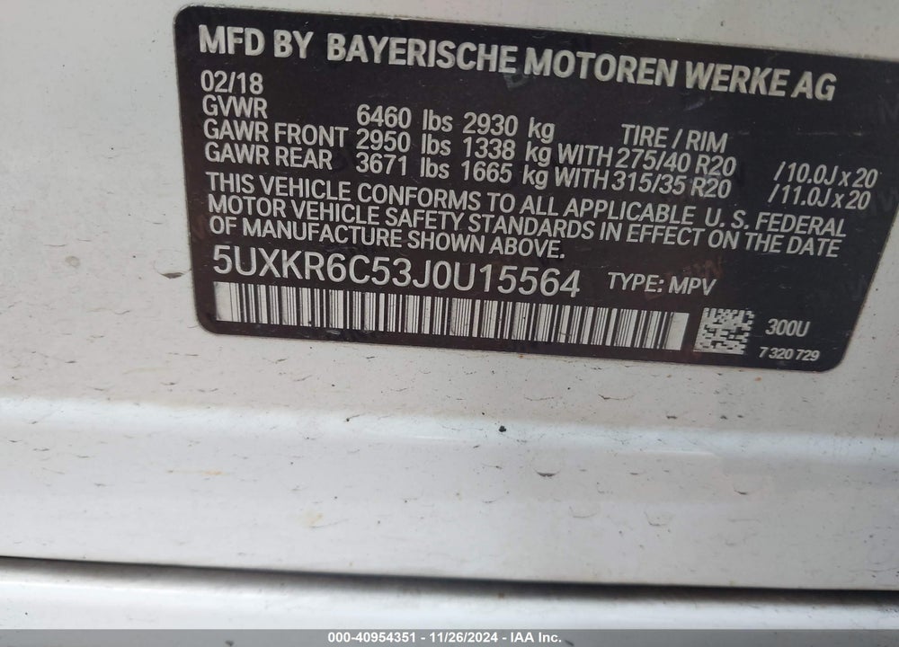 2018 BMW X5 XDRIVE50I VIN: 5UXKR6C53J0U15564