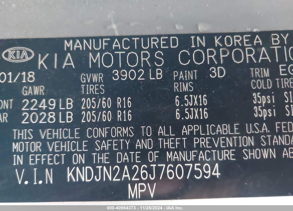 2018 KIA SOUL VIN: KNDJN2A26J7607594
