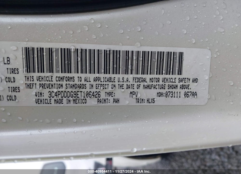 2014 DODGE JOURNEY LIMITED VIN: 3C4PDDDG9ET106426