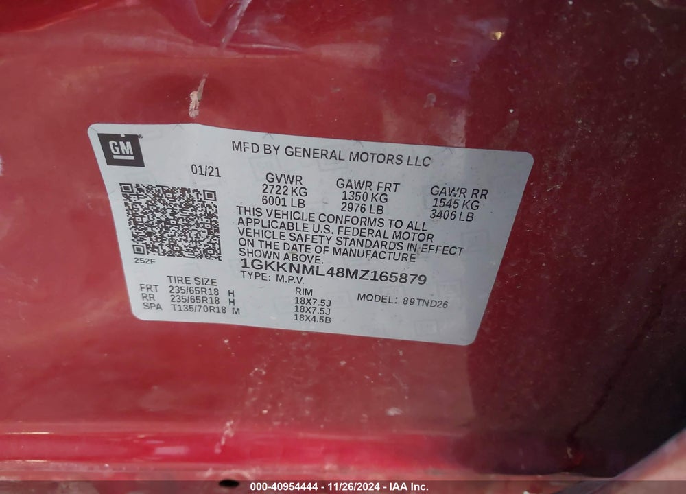 2021 GMC ACADIA FWD SLT VIN: 1GKKNML48MZ165879