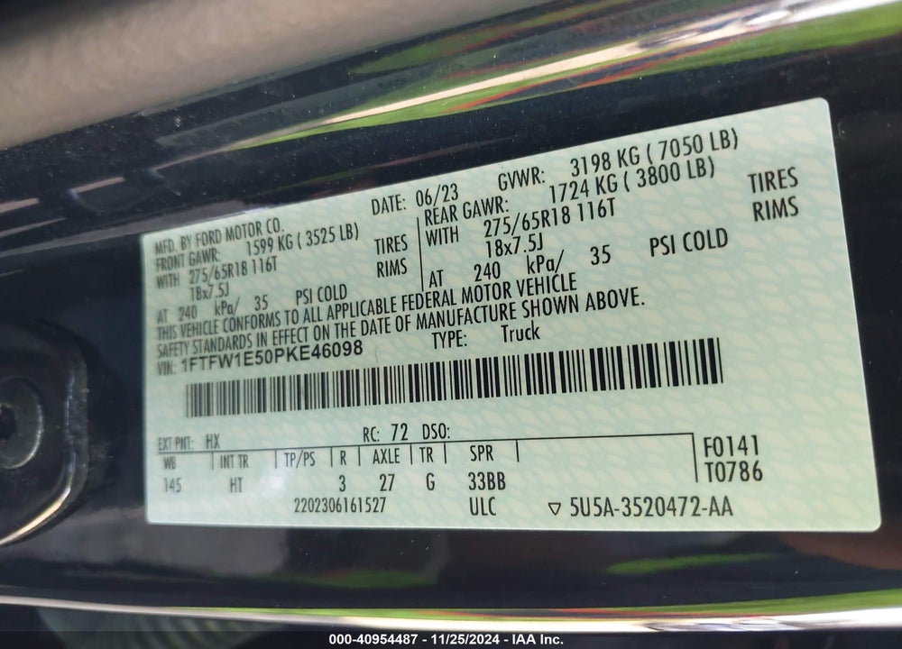 2023 FORD F-150 LARIAT VIN: 1FTFW1E50PKE46098