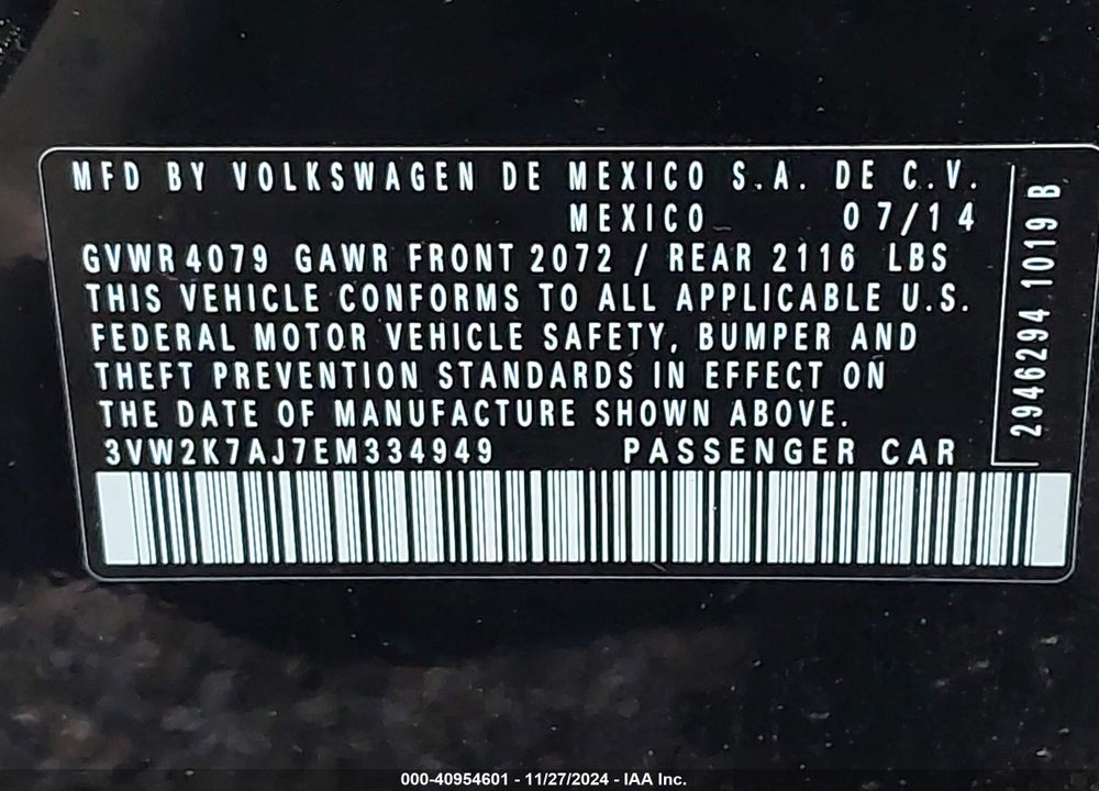 2014 VOLKSWAGEN JETTA 2.0L S VIN: 3VW2K7AJ7EM334949