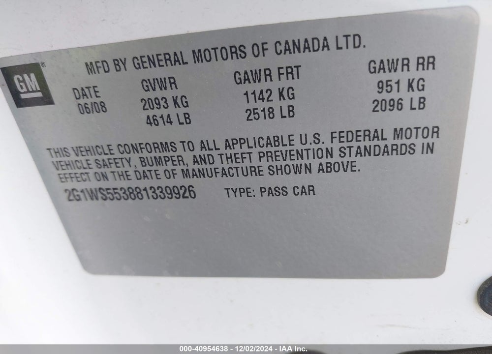 2008 CHEVROLET IMPALA POLICE VIN: 2G1WS553881339926