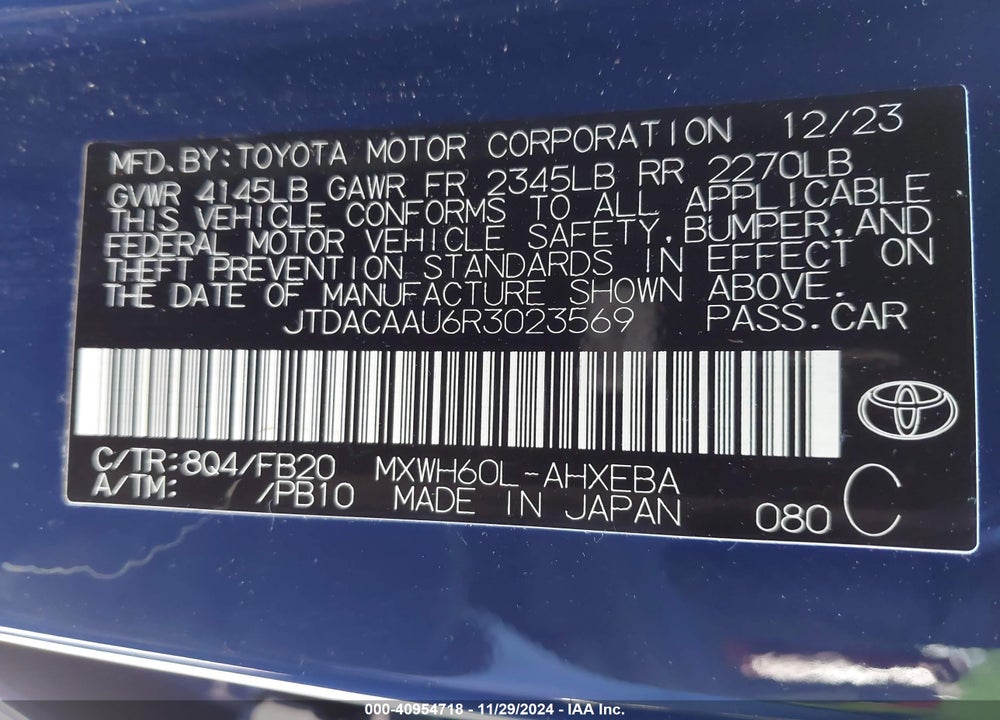 2024 TOYOTA PRIUS LE VIN: JTDACAAU6R3023569