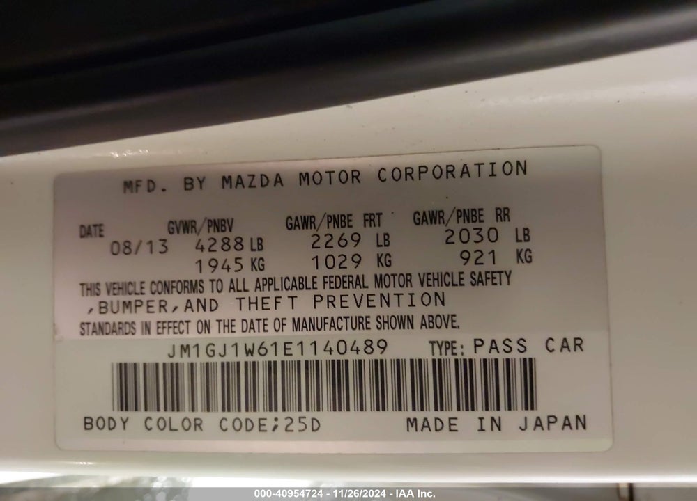 2014 MAZDA 6 I GRAND TOURING VIN: JM1GJ1W61E1140489
