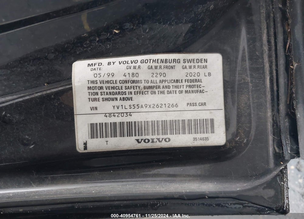 1999 VOLVO S70 VIN: YV1LS55A9X2621266