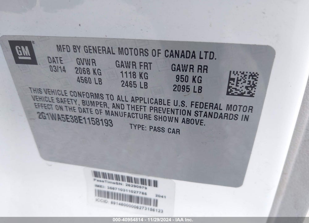 2014 CHEVROLET IMPALA LIMITED LS VIN: 2G1WA5E38E1158193